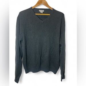 Oliver Perry 100% Cashmere V Neck Pullover‎ Sweater Gray Layering Grandpa
